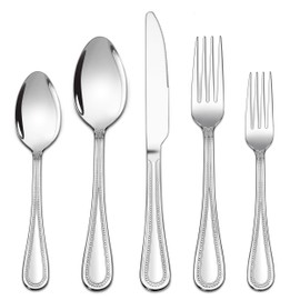 LIANYU 40-Piece Silverware Set, Stainless Steel Flatware Set for 8, Modern Eating Utensils with Pearled Edge, Cutlery Tableware for Home Kitchen Restaurant Party, Mirror Finished, Dishwasher Safe