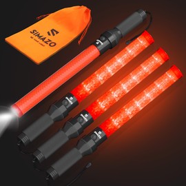 SIMAZO 4 Pack Traffic Wand, 21 Inch Traffic Control Wand with White LED on Top, Traffic Safety Signal Baton with 3 Flashing Modes for Parking Guides, Car Directing, Air Marshalling