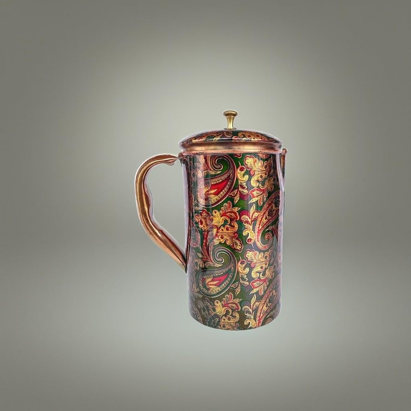 Rastogi Handicrafts Pure Copper Jug Screen Printed pitcher (1 Pitcher)
