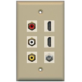 RiteAV - 3 x RCA - 2 X HDMI and 1 x Coax Cable TV Port Wall Plate - Ivory