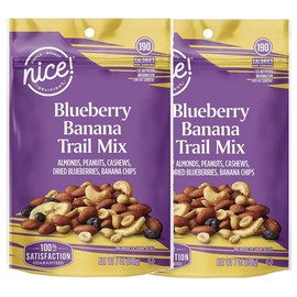 Blueberry Banana Nice Nut Trail Mix Bag: Almonds, Peanuts, Cashews, Dried Blueberries, Banana Chips, Snack Snacking Food Fruit Treat, 2 Pack, 7oz Each