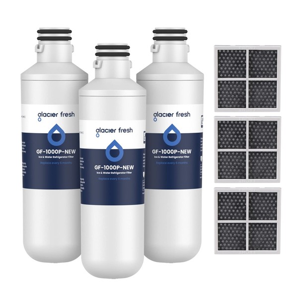 GLACIER FRESH Water Filter LT1000PC Compatible with LG LT1000P, LT1000P/PC/PCS, LT-1000PC, MDJ64844601, 9980 Water Filter, and LT120F, ADQ73214404 Air Filter Combo, 3 Pack
