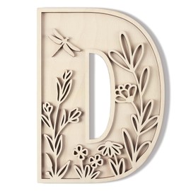 Layered 12 Inch Large Wooden Letters for Wall Decor, Flowered Paintable Wooden Nursery Letters for Crafts Wood Alphabet Letter D for Birthday Boho Nursery Name Sign Wedding Home Decoration