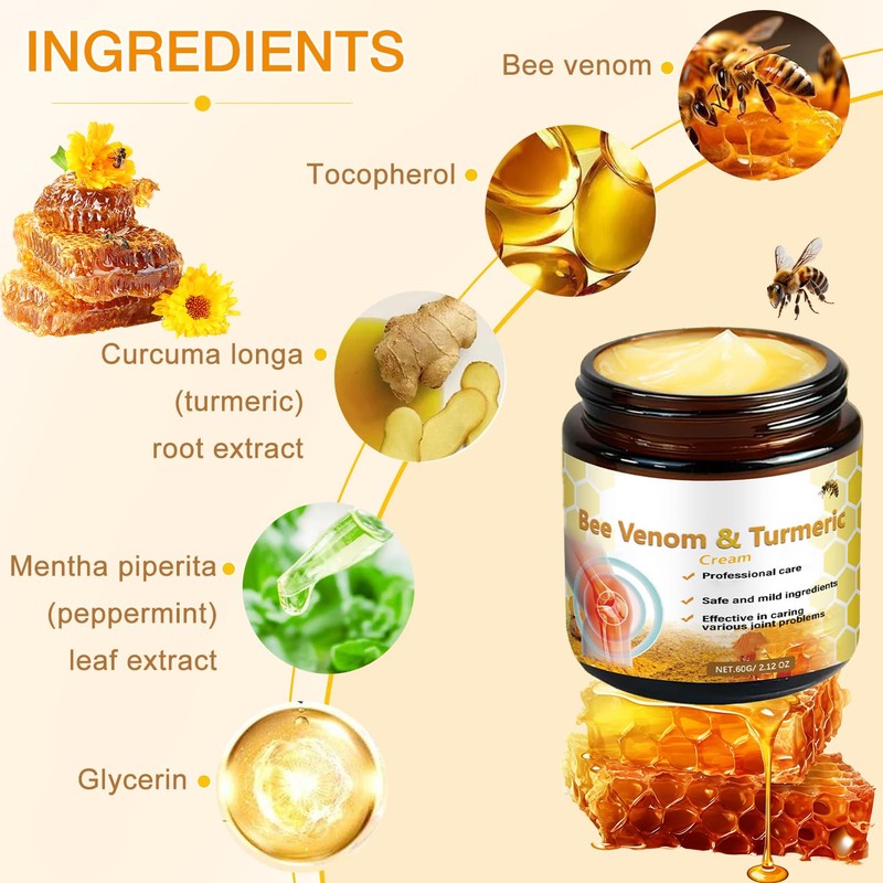 2Pcs Professional Bee Venom Joint,Bee Venom & Turmeric Cream,Natural Bee