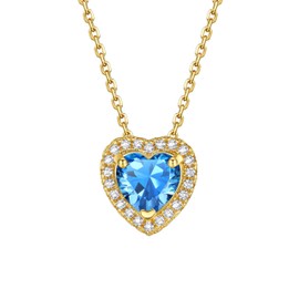 Bestyle Blue Heart Diamond Necklaces December Blue Topaz Birthstone Necklace Solitaire Gemstone Pendants, 18K Gold Plated Gold Chain Necklace Jewelry Gift for Wedding Anniversary Birthday