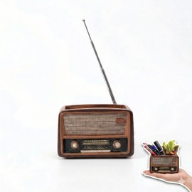 Milnnie 4.7 Inch Unique Succulent Pots - Retro Radio Shaped Vintage Planter, Resin Container for Indoor Plants - Brown