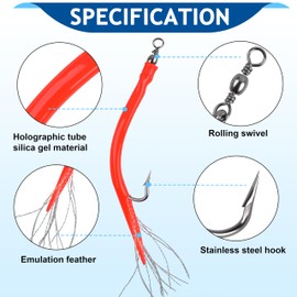 Classic Striped Bass Tube Lures Trolling Tube Fishing Lures Cod Rig Tube Teasers with Stanless Steel Hooks Swivel for Offshore Trolling Bass Cod Big Game Fishing (Red-6pcs, 10/0)