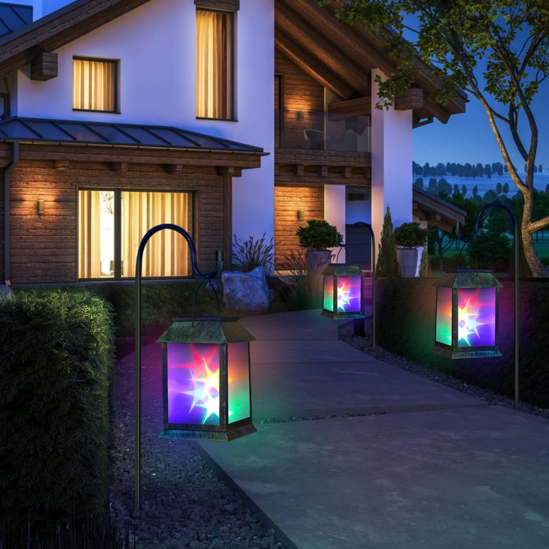 Solar Lanterns Outdoor Waterproof 3D Color Flickering, Hanging Lantern Decorative,