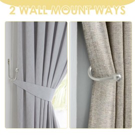 Curtain Holdbacks, 2 Pcs Metal Curtain Tie Backs Retro U-Shaped Wall Mounted Curtain Tieback Decorative Drapery Holder with Screws for Bedroom Fixed Curtain or Hanging Items (Sub-Silver)