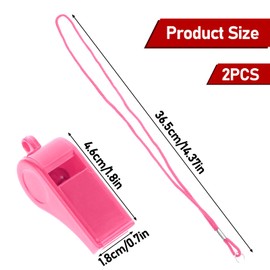Aiyorse Pink Whistle, 2 Packs Whistle for Coaches, Plastic Coach Whistles with Lanyard, Loud Clear Crisp Referee Whistle, Whistle Emergency for Teacher Polices Officials Sport Training Lifeguard