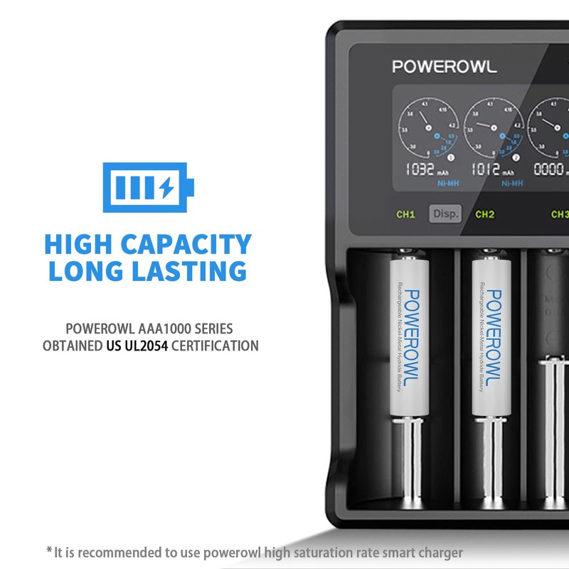 POWEROWL AAA Rechargeable Batteries, High Capacity Triple A Batteries 1000mAh