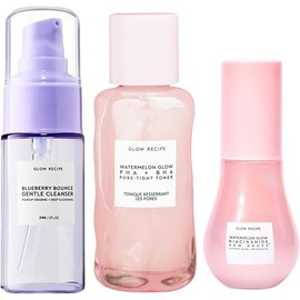 Glow Recipe Watermelon Glow Niacinamide Dew Drops Brightening Serum (40 ml) + PHA + BHA Face Toner (40 ml) + Blueberry Bounce 3-in-1 Foaming Double Cleanser, Makeup Remover & Clarifying Mask (30 ml)