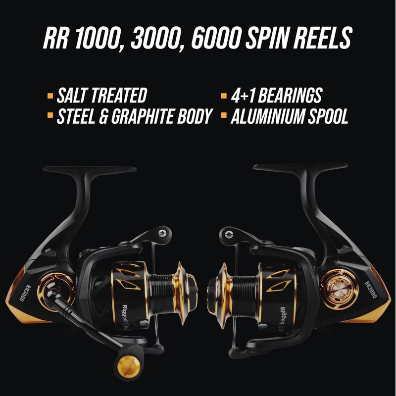 Rigged and Rigged RR 1000 spin reel. Smooth strong durable