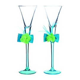 Lillian Rose Toasting Flute Glasses, 10.5-Inch, Blue/Green