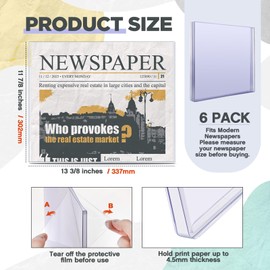 Faccito 6 Pack Newspaper Holder 13" x 11" Hard Plastic Newspaper Protector Sleeves 4.5mm Thick PVC Clear File Loaders for Collectors Archival Newspapers Documents Storage