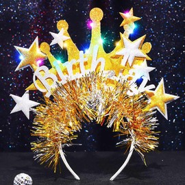 GORTIN Light Up Happy Birthday Headband LED Party Headpiece Glowing Hair Accessories for Women