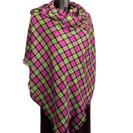 Tartan Scarf Ladies Purple Lime Green Wrap Plaid Shawl Mens Cotton Fair Trade Check Checked Unisex Scarf