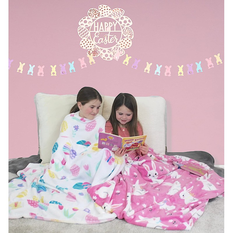 VCNY Easter Spring Flowers and Eggs Velvet Fleece Throw Blanket: