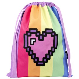 Fringoo - Kids Drawstring Bag | Perfect School Bag, PE Kit Bag, Swimming Bag or Sports Kit Bag | Includes 1.5cm Straps for Comfort - Bag For Girls - Rainbow Pixel Heart