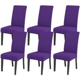 JQinHome Dining Chair Slipcover, High Stretch Removable Washable Chair Seat Protector Cover Set of 6,Chair Covers for Dining Room, Kitchen,Home Party,Wedding Ceremony(Purple, 6PC)