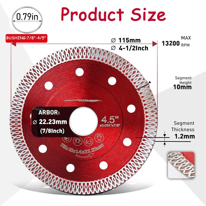 Tayfeim 4.5" Diamond Porcelain Cutting Blade for Angle Grinder, Grinder