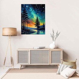 Starry Night Stamped Cross Stitch Kits - Tree Counted Cross Stitch Kits for Beginners Adults Needlepoint Star Cross-Stitch Patterns Dimensions Needlecrafts Embroidery Kits Arts and Crafts