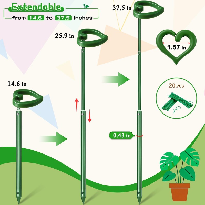 SupKing Telescoping Plant Stakes 37 inch,Adjustable Green Monstera Support Stake
