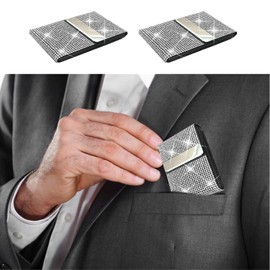 Bling Business Card Holder Case, PU Leather Business Card Case with Crystal Diamonds Bling Rhinestones, Metal Business Card Case Pocket with Magnetic Closure, Name Card Holder Purse Card Case.