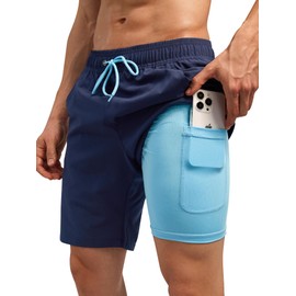 SILKWORLD Mens Swim Trunks Quick Dry Bathing Suit with Zip Pockets Summer Beach Drawstring Closure Swimwear Shorts for Men,Navy,X-Large