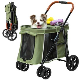 AOPEC Medium Dog Stroller, Dual Entry One-Touch Folding,Small and Medium Pet Stroller,360° Rotating Front Wheels,70 lbs Weight Capacity for Outdoor Travel and Elderly Dogs - Green