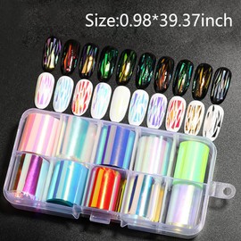 XEAOHESY 20 Rolls Aurora Glass Paper Nail Art Sticker 3D Holographic Aurora Glass Reflective Mirror Shard Effect Rainbow Thin Iridescent Cellophane Films Foil Nail Wraps for Women Nail Art（B+H）