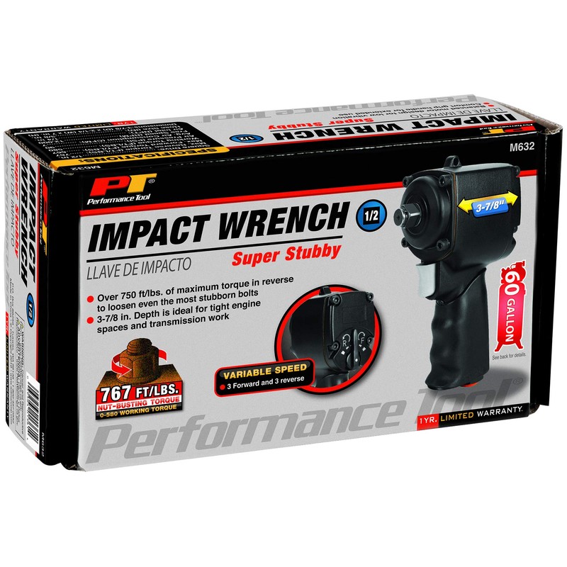 Performance Tool M632 1/2-Inch Drive Super Stubby Air Impact Wrench
