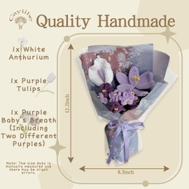 Cayiibe Purple Tulip Baby's Breath Peace Lily Crochet Flowers Bouquet Handmade Knitted Artificial Flowers Home Decor