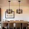 Sigaitwei 3-Light Dining Room Chandelier，12.6" Rustic Black Drum Chandeliers，Wood Grain