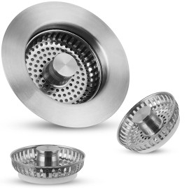 Hibbent 3-in-1 Stainless Steel Sink Aid Drain Strainer Stopper Kitchen Basket Filter Kit - 1P - All Metal Shell with 3 Metal Strainer
