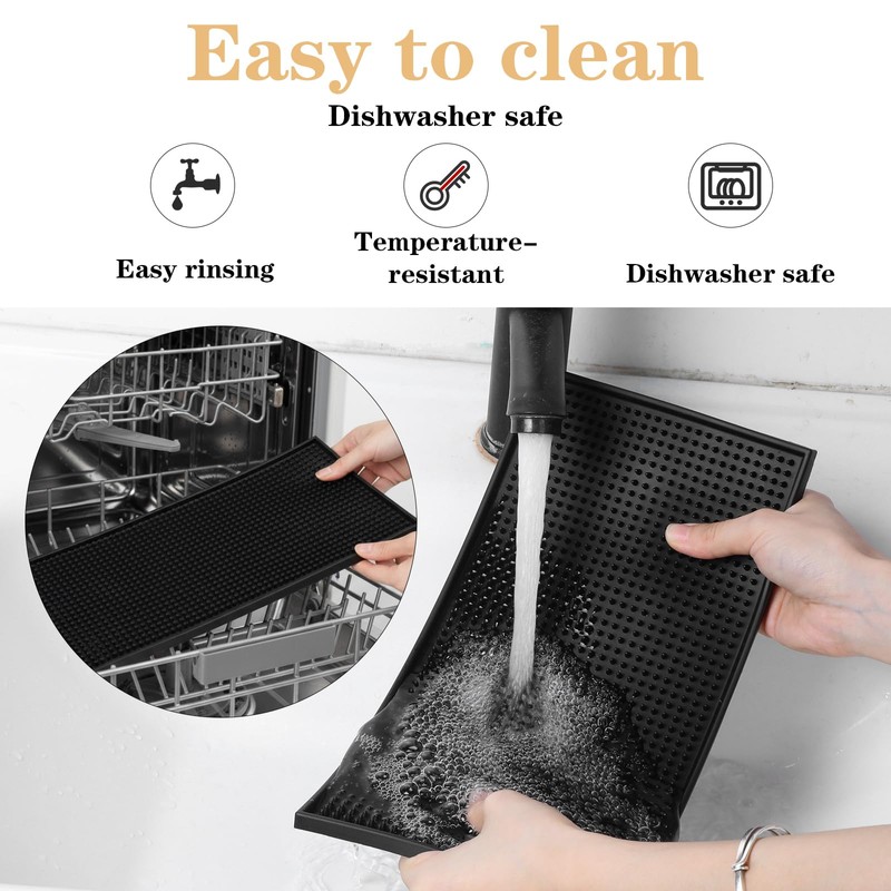 10 Pcs Black Bar Mats, 11.8" x 6" Non-Slip Glass