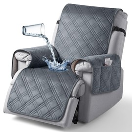 TAOCOCO 100% Waterproof Recliner Chair Cover, Recliner Covers for Recliner Chair with Pocket, Non Slip Reclining Chair Cover Furniture Protector for Kids, Pets(23.6'', Dark Grey-Velvet)