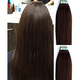 Hair Faux You 18 inch Tape in Hair Extensions Real Human Hair, 100g,40pcs, Glue in Extensions, Silky Straight Remy Hair Color #2 Darkest Brown