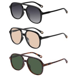 YDAOWKN Retro Square Aviator Sunglasses for Womens Mens Vintage 70s Double Bridge Sun Glasses