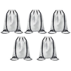 noTrash2003 Safety Reflector Bag with Drawstring Not Only for Children Bag Backpack Shoulder Bag Silver Reflective Carry Bag (Pack of 5), silver