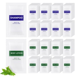 Travel Size Body Wash and Shampoo Bulk,Refreshing White Tea Scent,0.35 fl oz,Individually Wrapped Mini Shower Gel Shampoo Hygiene Kits for Travel/On The Go/Homeless Care/Hotel Guests(Pack of 60)