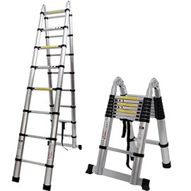 Telescoping Extension Ladder 5M(2.5+2.5m)/16.5 ft Aluminum Extension Telescopic Ladder Multi-Purpose Climb Extendable Step Heavy Duty Portable Space-Saving Max Load 150kg/330lb