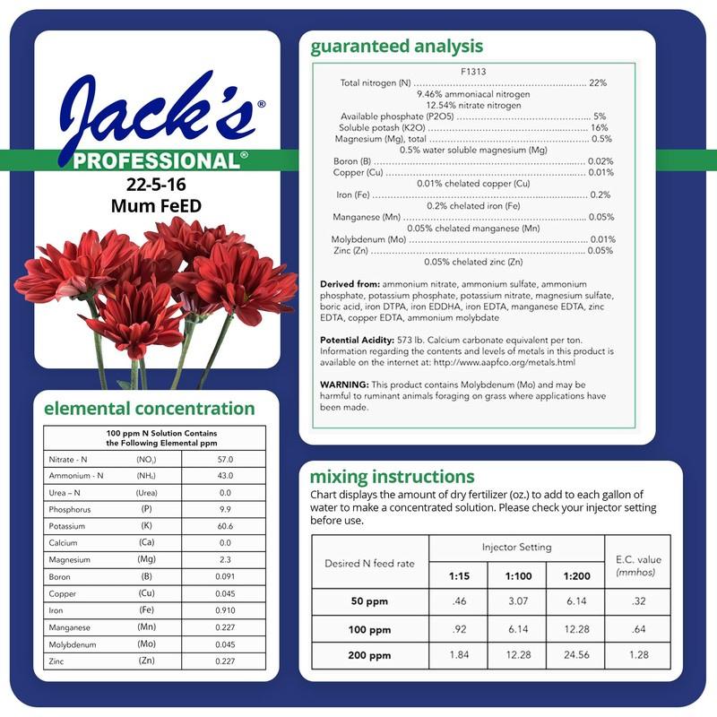 Jack's Professional 22-5-16 Mum Feed Water-Soluble Fertilizer with Micronutrients for