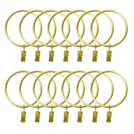 14 Pack Strong Iron Metal Curtain Rings with Clips 2.5 Inch Diameter, Decorative Drapery Rustproof Curtain Rod Clip Ring, Durable Vintage Drapery Hooks with Clips (Gold)