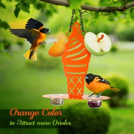 TopWoot Oriole Metal Bird Feeder for Outdoor Jelly and Oranges, Baltimore Oriole Jelly Bird Feeder with Ice Cream Design for Outdoors Hanging (Orange)