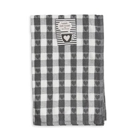 Emma Barclay Jumbo Heavy Weight Check Kitchen Tea Towel with Heart Detail (Charcoal)