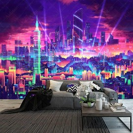 FENDROM Punk City Night View Tapestry Future City Cityscape Wall Art Neon Urban Futuristic Building Wall Hanging For Living Room Dorm Decoration