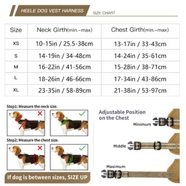 HEELE Dog Harness, Dog Harness for Small Dogs, Release on Neck, Front Back Clips, Dog Harness, Adjustable, Reflective, Anti-Pull Dog Harness with Padded Handle, Khaki, XS
