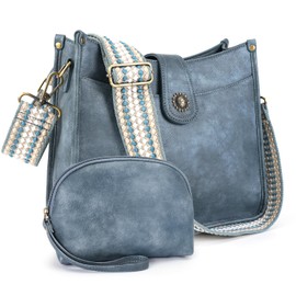 VIMUTI Handbag Women's Medium Shoulder Bag Black Crossbody Bag with Wide Strap Shoulder Bag Hobo Bag Vegan Leather Bag 2 Shoulder Straps Card Slot Travel Bag, A1-Blue-8626