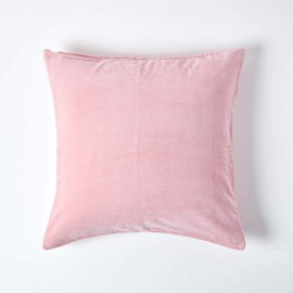 HOMESCAPES Large Pink Velvet Cushion Cover Super Soft Cotton Velvet Luxury Square Scatter Cushion Plain Dusky Pink Accent Throw Pillow for Sofa and Bed Decoration with Hidden Zipper, 60 x 60cm